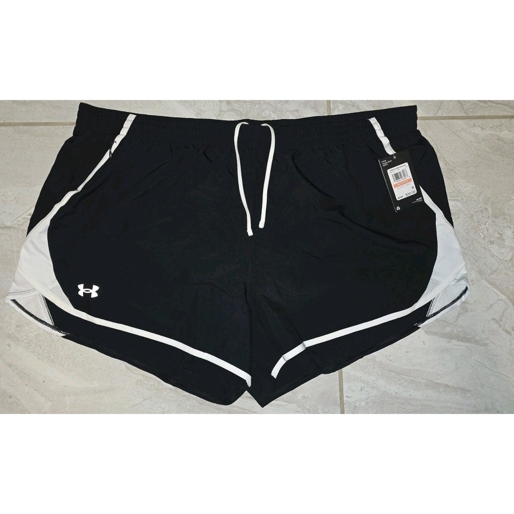 Under Armour Fly By 3" Shorts Womens 3XL Black White Running Mesh Line NWT